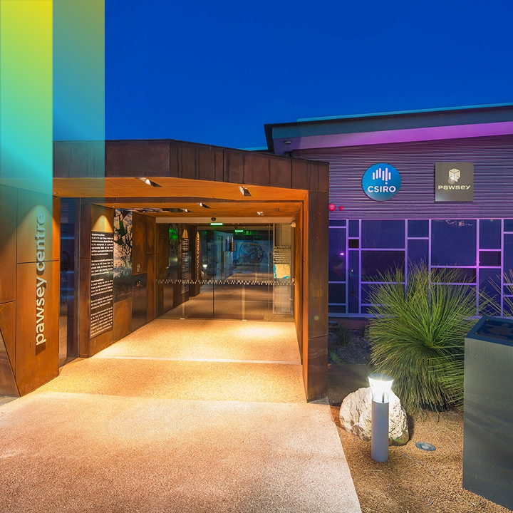 The entrance to the Pawsey Supercomputing Research Centre at dusk